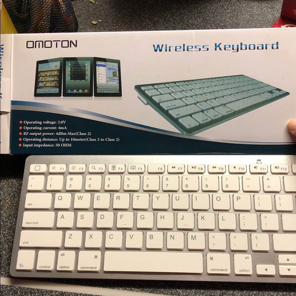 Compact White and Light Blue Wireless Keyboard